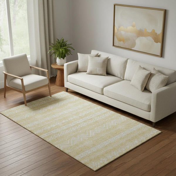 HomeRoots 5' X 8' Southwestern Washable Area Rug – Gold & Beige Geometric Design with UV Protection & Durability 665887