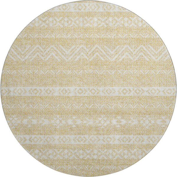 HomeRoots 8' Gold and Beige Southwestern Round Rug – Washable, UV Protected, Durable, Ideal for Homes with Kids 665888