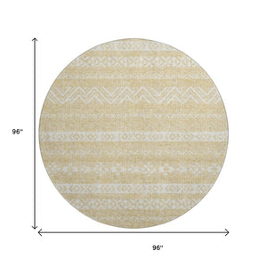 HomeRoots 8' Gold and Beige Southwestern Round Rug – Washable, UV Protected, Durable, Ideal for Homes with Kids 665888
