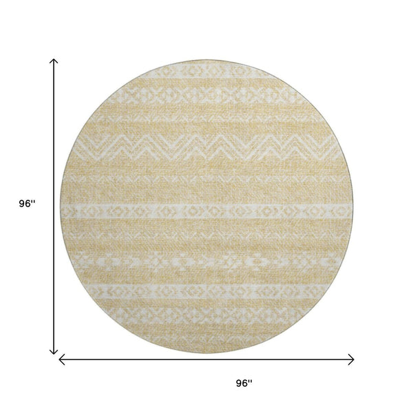 HomeRoots 8' Gold and Beige Southwestern Round Rug – Washable, UV Protected, Durable, Ideal for Homes with Kids 665888