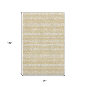 HomeRoots 8' X 10' Gold and Beige Southwestern Washable Area Rug - Stylish, Durable, Stain-Resistant Design! 665889