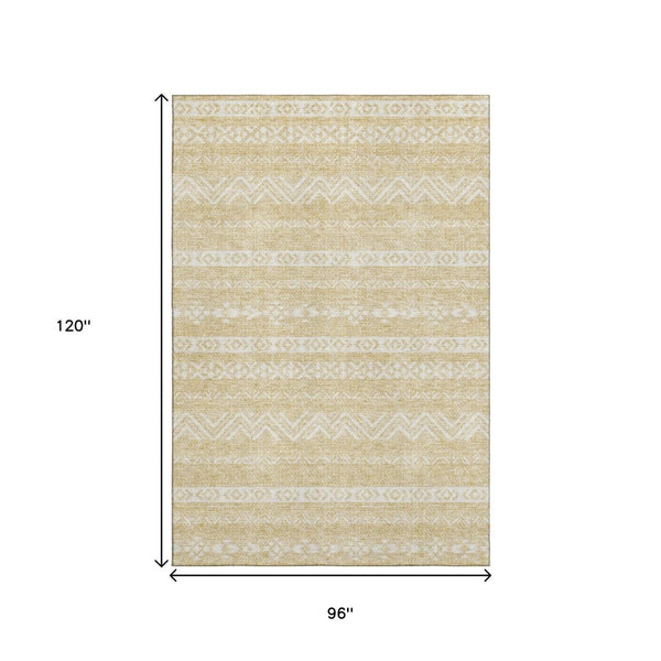 HomeRoots 8' X 10' Gold and Beige Southwestern Washable Area Rug - Stylish, Durable, Stain-Resistant Design! 665889