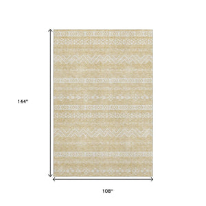 HomeRoots 9' X 12' Gold and Beige Southwestern Washable Area Rug - Durable, Stain-Resistant, UV Protected Style! 665890
