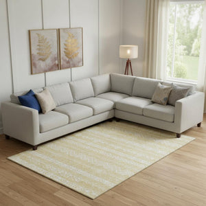 HomeRoots 9' X 12' Gold and Beige Southwestern Washable Area Rug - Durable, Stain-Resistant, UV Protected Style! 665890