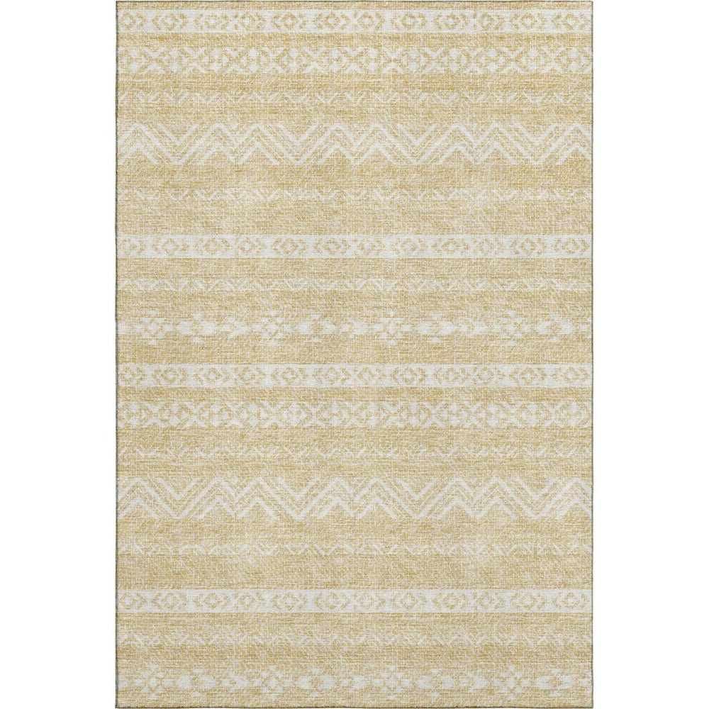 HomeRoots 9' X 12' Gold and Beige Southwestern Washable Area Rug - Durable, Stain-Resistant, UV Protected Style! 665890