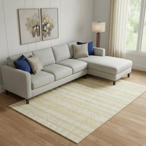 HomeRoots 10' Southwestern Washable Area Rug in Gold & Beige - Durable, UV-Protected, Stain-Resistant Design! 665891