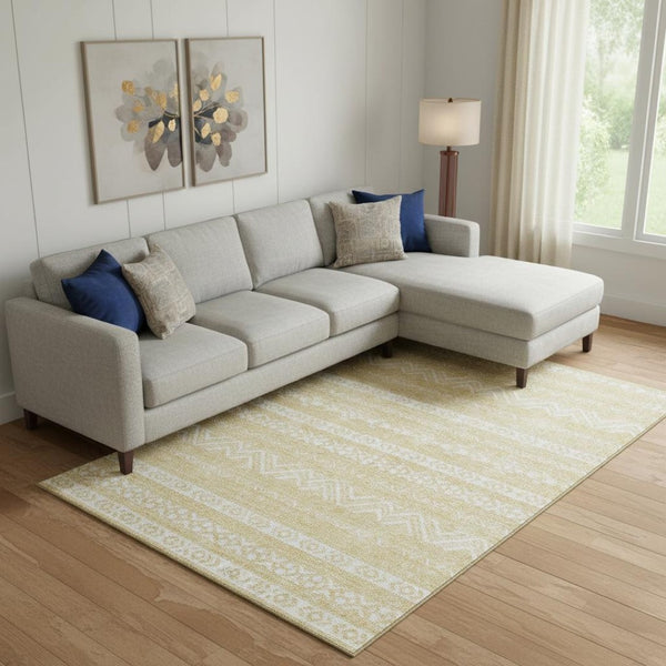 HomeRoots 10' Southwestern Washable Area Rug in Gold & Beige - Durable, UV-Protected, Stain-Resistant Design! 665891