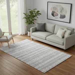 HomeRoots 5' X 8' Gray and Silver Southwestern Area Rug - Washable, Durable, UV-Protected for Stylish Spaces 665893