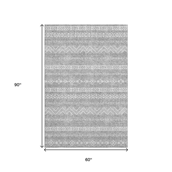 HomeRoots 5' X 8' Gray and Silver Southwestern Area Rug - Washable, Durable, UV-Protected for Stylish Spaces 665893