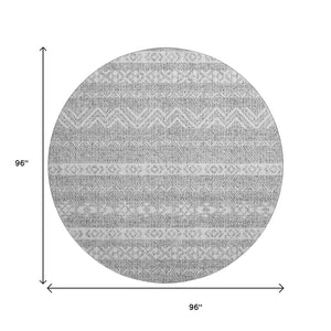 HomeRoots 8' Gray and Silver Southwestern Round Rug - Washable, UV-Protected, Stylish for High-Traffic Areas 665894
