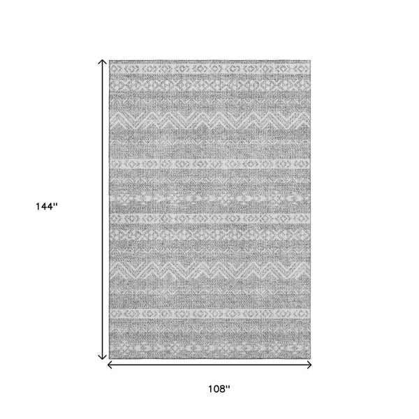 HomeRoots 9' X 12' Gray And Silver Southwestern Area Rug - Durable, Washable, UV-Protected for Busy Homes 665896