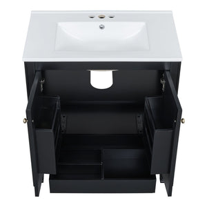 English Elm [video] 60 Inch Freestanding Double Sink Bathroom Vanity with Ceramic Basins Soft Close Storage Black N759S226000B