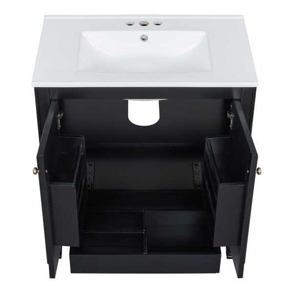 English Elm [video] 60 Inch Freestanding Double Sink Bathroom Vanity with Ceramic Basins Soft Close Storage Black N759S226000B