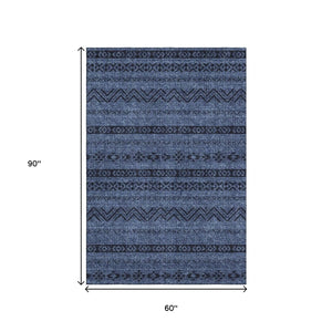 HomeRoots 5' X 8' Navy Blue & Gray Southwestern Washable Area Rug with UV Protection for Pets & Kids' Spaces 665905