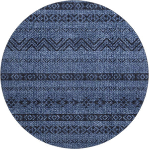 HomeRoots 8' Navy Blue & Gray Southwestern Washable Round Rug - Durable, Stylish, UV Protected for Any Space 665906