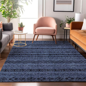 HomeRoots 8' Navy Blue and Gray Southwestern Washable Area Rug with UV Protection, Stain Resistant Design 665907