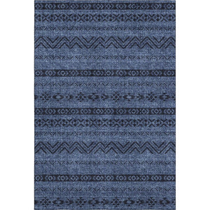 HomeRoots 8' Navy Blue and Gray Southwestern Washable Area Rug with UV Protection, Stain Resistant Design 665907