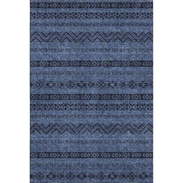 HomeRoots 8' Navy Blue and Gray Southwestern Washable Area Rug with UV Protection, Stain Resistant Design 665907