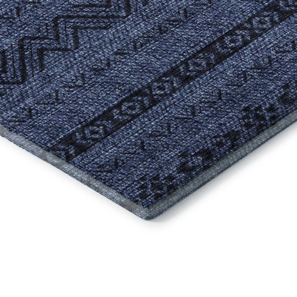 HomeRoots 8' Navy Blue and Gray Southwestern Washable Area Rug with UV Protection, Stain Resistant Design 665907