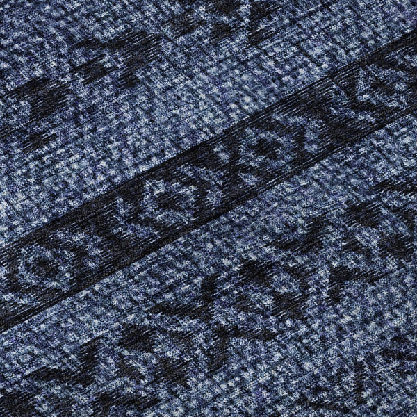 HomeRoots 8' Navy Blue and Gray Southwestern Washable Area Rug with UV Protection, Stain Resistant Design 665907