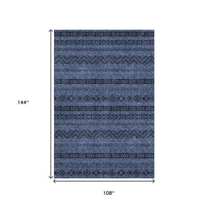 HomeRoots 9' X 12' Navy Blue & Gray Southwestern Area Rug – Washable, Stain-Resistant, UV Protection & Stylish! 665908
