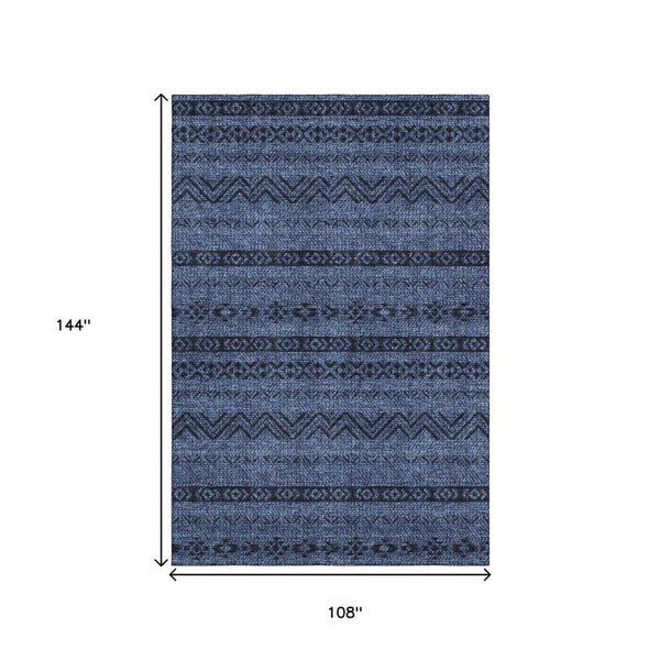 HomeRoots 9' X 12' Navy Blue & Gray Southwestern Area Rug – Washable, Stain-Resistant, UV Protection & Stylish! 665908