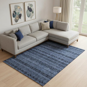 HomeRoots 9' X 12' Navy Blue & Gray Southwestern Area Rug – Washable, Stain-Resistant, UV Protection & Stylish! 665908