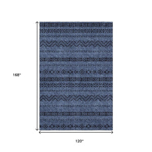 HomeRoots 10' X 14' Navy Blue & Gray Southwestern Washable Area Rug - Durable, Stain Resistant & UV Protected 665909