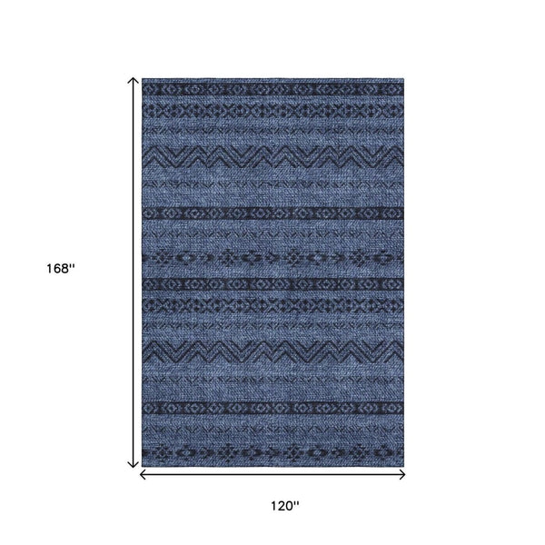 HomeRoots 10' X 14' Navy Blue & Gray Southwestern Washable Area Rug - Durable, Stain Resistant & UV Protected 665909