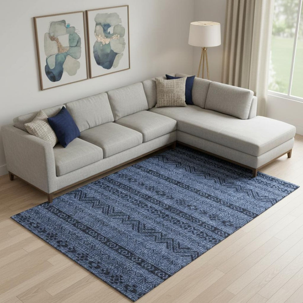 HomeRoots 10' X 14' Navy Blue & Gray Southwestern Washable Area Rug - Durable, Stain Resistant & UV Protected 665909