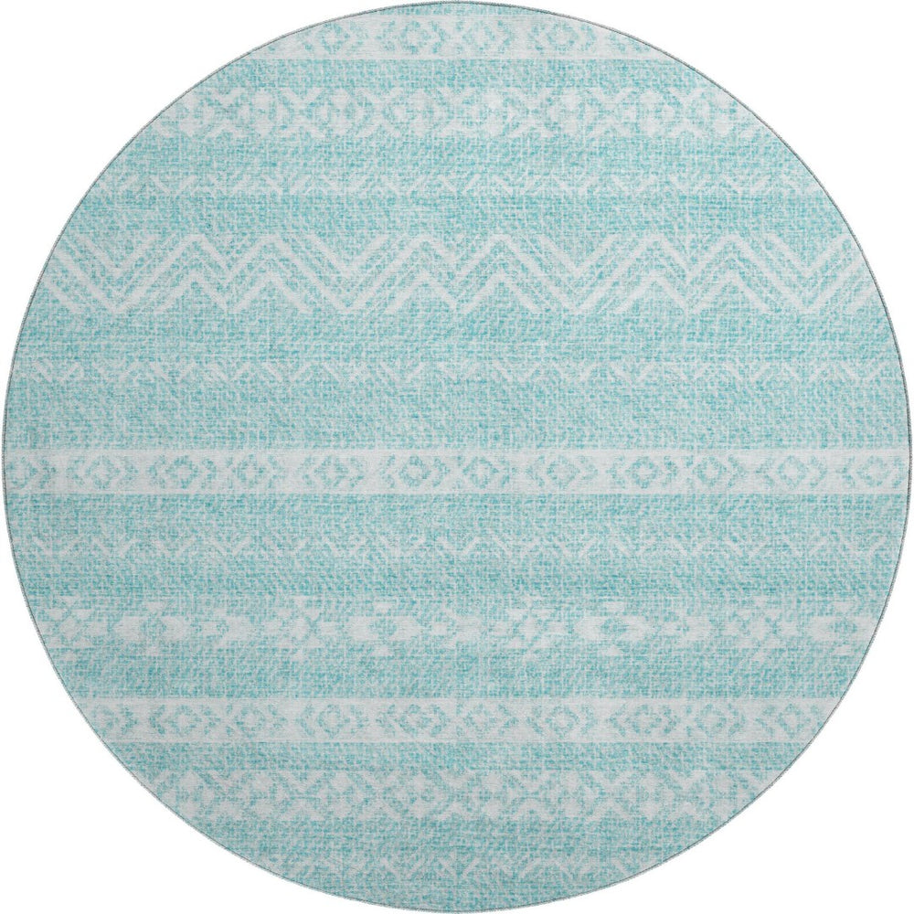 HomeRoots 8' Stylish Teal and Ivory Southwestern Round Rug - Washable, UV Protected & Stain Resistant Design 665918