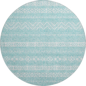 HomeRoots 8' Stylish Teal and Ivory Southwestern Round Rug - Washable, UV Protected & Stain Resistant Design 665918