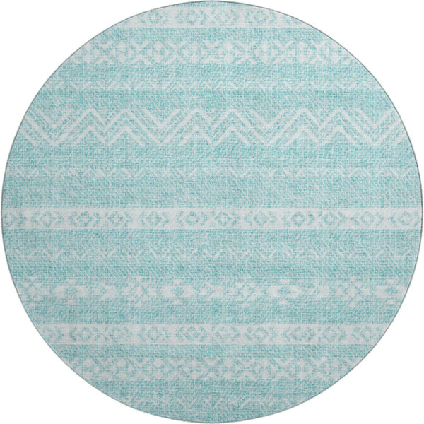 HomeRoots 8' Stylish Teal and Ivory Southwestern Round Rug - Washable, UV Protected & Stain Resistant Design 665918