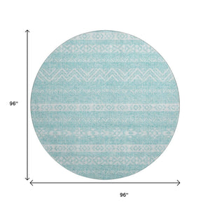 HomeRoots 8' Stylish Teal and Ivory Southwestern Round Rug - Washable, UV Protected & Stain Resistant Design 665918