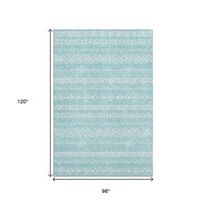 HomeRoots 8' X 10' Teal & Ivory Southwestern Washable Area Rug - UV Protected, Soft, Stain-Resistant Design! 665919