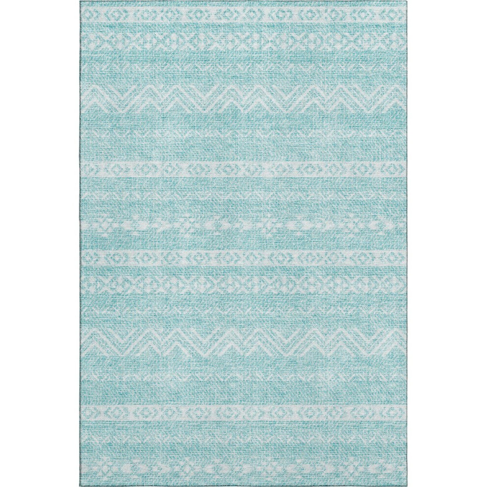 HomeRoots 8' X 10' Teal & Ivory Southwestern Washable Area Rug - UV Protected, Soft, Stain-Resistant Design! 665919