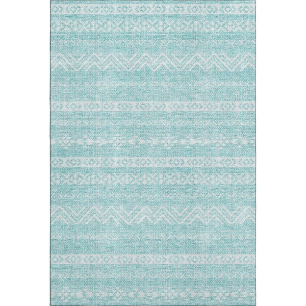 HomeRoots 8' X 10' Teal & Ivory Southwestern Washable Area Rug - UV Protected, Soft, Stain-Resistant Design! 665919