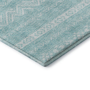 HomeRoots 8' X 10' Teal & Ivory Southwestern Washable Area Rug - UV Protected, Soft, Stain-Resistant Design! 665919