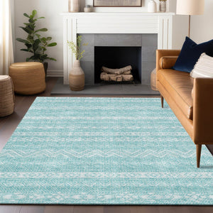 HomeRoots 8' X 10' Teal & Ivory Southwestern Washable Area Rug - UV Protected, Soft, Stain-Resistant Design! 665919