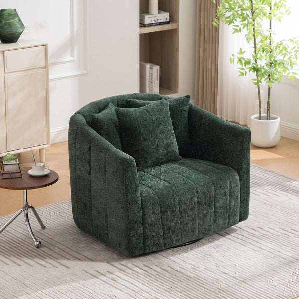 English Elm 39"w Chenille Barrel Swivel Chair Tufted Pumpkin Silhouette Cozy Reading Accent Seat Green W3118S00041