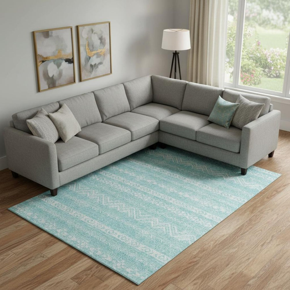 HomeRoots 9' X 12' Teal And Ivory Southwestern Area Rug – Durable, Washable, UV-Protected for High-Traffic Homes 665920