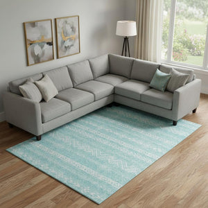 HomeRoots 9' X 12' Teal And Ivory Southwestern Area Rug – Durable, Washable, UV-Protected for High-Traffic Homes 665920