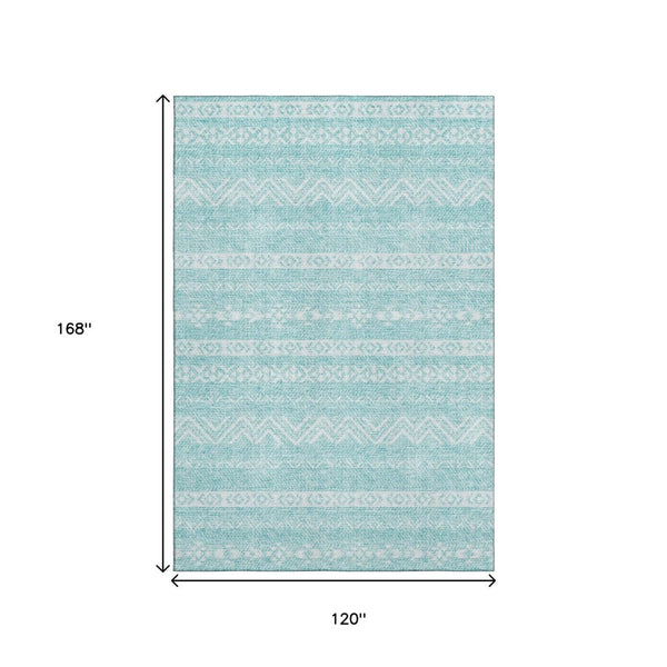 HomeRoots 10' Teal and Ivory Southwestern Area Rug - Washable, UV Protected, Stain-Resistant for Homes 665921