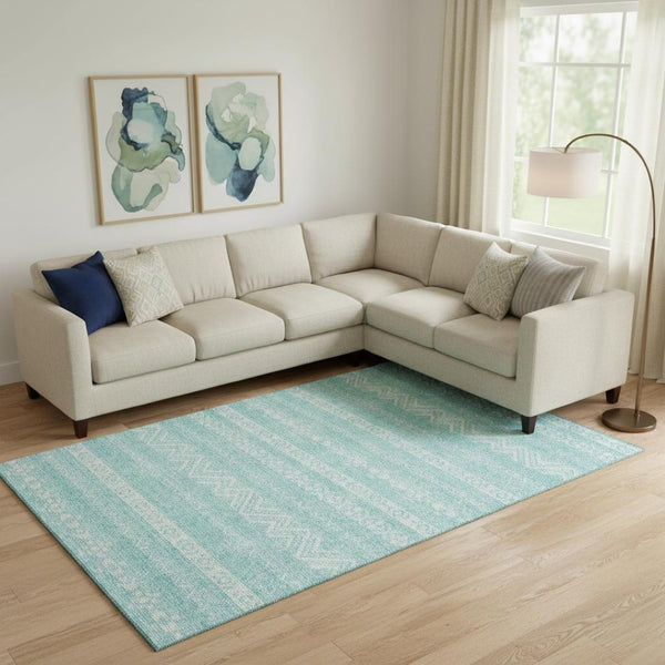 HomeRoots 10' Teal and Ivory Southwestern Area Rug - Washable, UV Protected, Stain-Resistant for Homes 665921