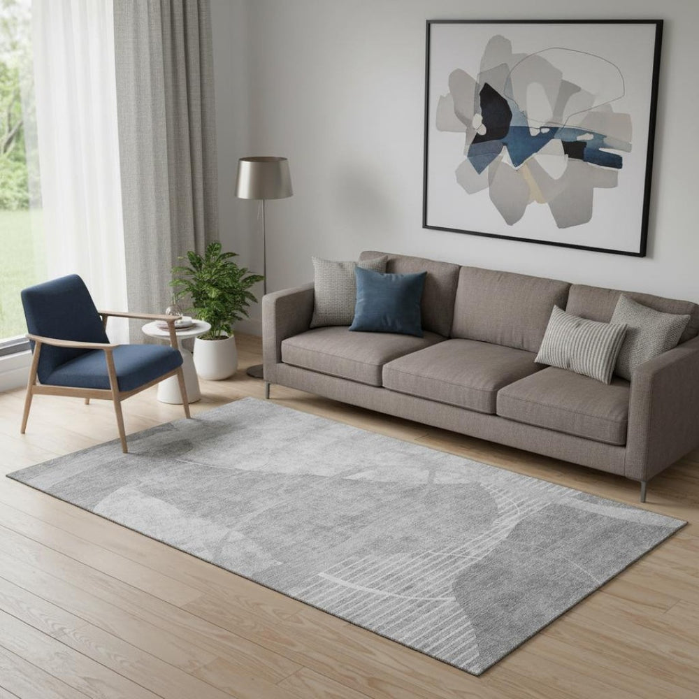 HomeRoots 5' X 8' Gray and Silver Abstract Geometric Area Rug – Washable, UV-Protected, Stylish & Durable! 665953