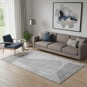 HomeRoots 5' X 8' Gray and Silver Abstract Geometric Area Rug – Washable, UV-Protected, Stylish & Durable! 665953