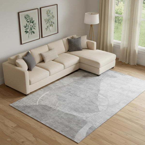 HomeRoots 8' X 10' Gray and Silver Abstract Geometric Area Rug - Washable, UV Protected, Durable & Stylish! 665955