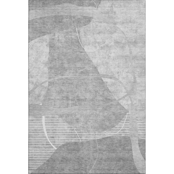 HomeRoots 9' X 12' Gray and Silver Abstract Geometric Rug - Washable, Durable, UV-Protected for Modern Homes 665956