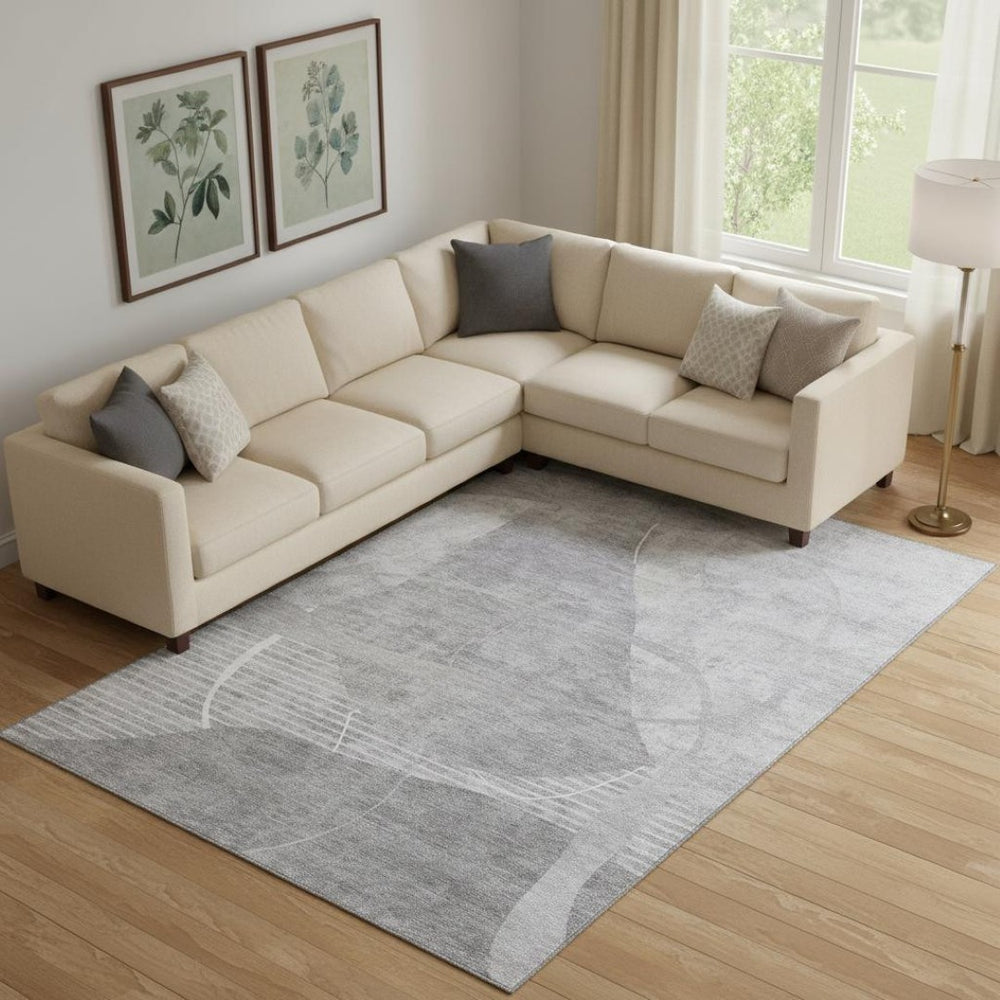 HomeRoots 9' X 12' Gray and Silver Abstract Geometric Rug - Washable, Durable, UV-Protected for Modern Homes 665956