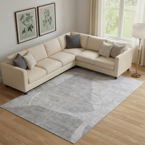 HomeRoots 9' X 12' Gray and Silver Abstract Geometric Rug - Washable, Durable, UV-Protected for Modern Homes 665956
